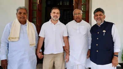 Karnataka CM-designate Shivakumar, Siddaramaiah hold high-level meet with Kharge, Rahul over Cabinet plan