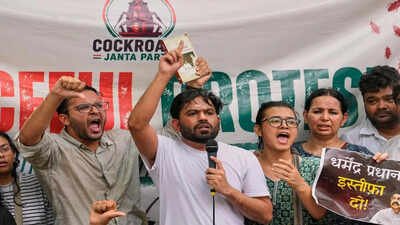 Cockroach Janta Party protest (Image/PTI) 'Trailer of what is coming next': CJP says 'cockroaches showed their strength' in first protest demanding education minister's resignation