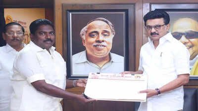 MK Stalin meets P Benjamin (Image/PTI) AIADMK setback continues: P Benjamin joins DMK along with his supporters in Chennai