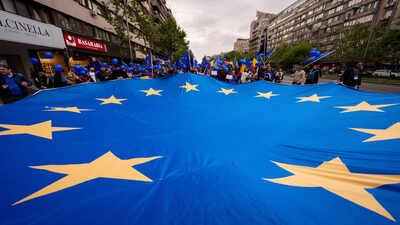 Viral scenario Europe 2031 warns the 27-nation EU could be "torn apart" by the US and China within years.(AP Photo/Vadim Ghirda) AI doomsday scenario gives Europe a deadline, says 27-country EU bloc will be 'torn apart' by US and China by…