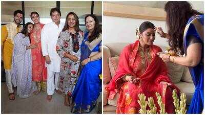 Parents to be Aditya Seal & Anushka Ranjan are all smile during a traditional Godhbharai