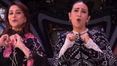 Madhuri Dixit and Karisma Kapoor recreate iconic 'Le Gayi' hook step, leaving fans filled with nostalgia