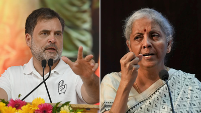 Rahul Gandhi and Nirmala Sitharaman (R) 'No disaster awaiting India': Sitharaman dismisses Rahul Gandhi's 'economic tsunami' warnings