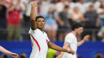 England's Jude Bellingham celebrates scoring his side's 3rd goal. (AP Photo) FIFA World Cup 2026: Jude Bellingham scripts history, becomes youngest European to ...