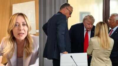 US President Donald Trump with Italian PM Giorgia Meloni at G7 (AP photo) 'She wants to be friends again': Trump repeats Meloni asked for photo 'over and over' at G7