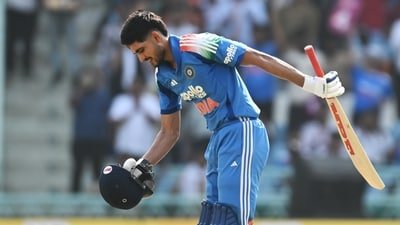 Shubman Gill with his trademark celebration against Afghanistan (Agencies)