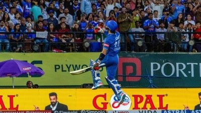 Afghanistan's Rahmanullah Gurbaz celebrates his century during 1st One Day International match against India. (ANI Pic Service)