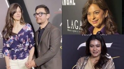 Kajol and Juhi Chawla tease Aamir Khan.