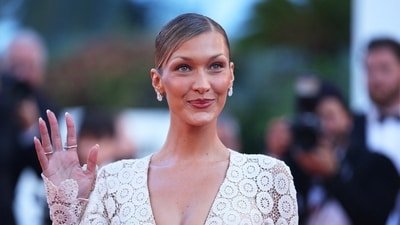 Bella Hadid poses on the red carpet at Cannes Film Festival. (REUTERS)