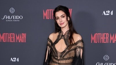 Anne Hathaway poses for photographers upon arrival at the London Screening of the film "Mother Mary" on Thursday, April 23, 2026, in London. (Photo by Scott A Garfitt/Invision/AP) (Scott A Garfitt/Invision/AP)
