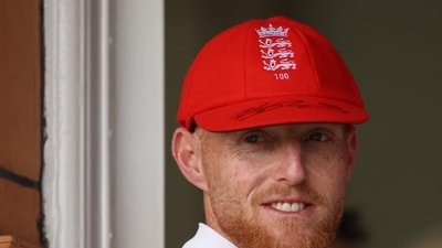 England's Ben Stokes wears a red cap on Red for Ruth day in support of the The Ruth Strauss Foundation (Action Images via Reuters)