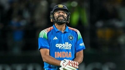 India's Rohit Sharma reacts after being hit by the ball during the first one-day international (ODI) cricket match between India and Afghanistan (AFP) India's Rohit Sharma reacts after being hit by the ball during the first one-day international (ODI) cricket match between India and Afghanistan (AFP)