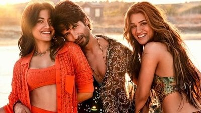 Rashmika Mandanna, Shahid Kapoor and Kriti Sanon in a still from Cocktail 2.