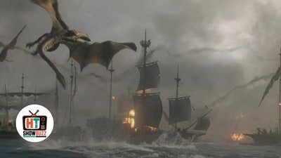 A still from House of the Dragon season 3 showing the Battle of the Gullet. A still from House of the Dragon season 3 showing the Battle of the Gullet.