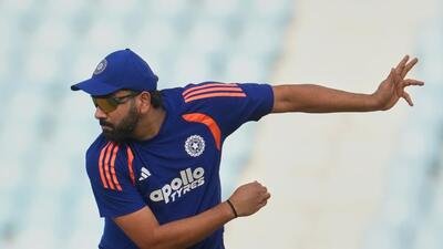 India's Rohit Sharma attends a training session ahead of the second one day international cricket match between India and Afghanistan in Lucknow, India. (AP Photo)