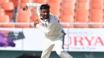 India’s debutant left-arm spinner Manav Shuthar, who took three wickets, in action on Day 2 of the one-off Test against Afghanistan in New Chandigarh stadium on Sunday. (Keshav Singh/HT Photo)
