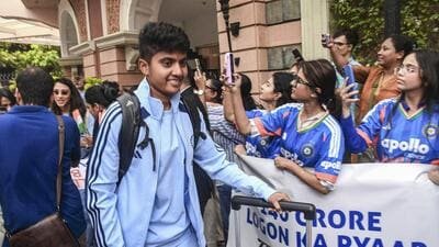 India spinner Shree Charani departs for the ICC Women’s World Cup 2026, in Mumbai, Maharashtra, Saturday, May 23, 2026. (PTII)