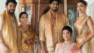 Sundar C, Khusbu Sundar and Anandita at Avantika's wedding to Shravan.