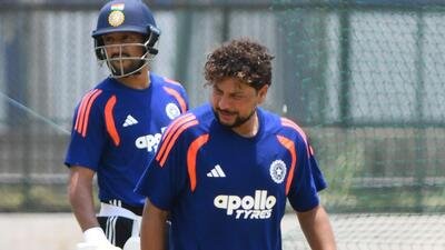 Kuldeep Yadav during India’s practice session. (HT)