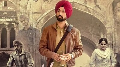 Diljit Dosanjh, Vedang Raina and Sharvari from the poster of Main Vaapas Aaunga. (Instagram) Diljit Dosanjh, Vedang Raina and Sharvari from the poster of Main Vaapas Aaunga. (Instagram)