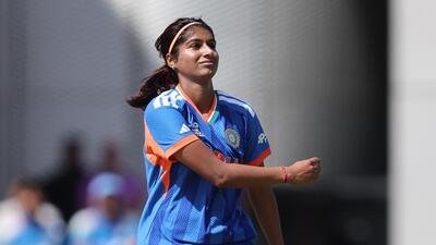 Nandni Sharma has been India’s most successful seamer at the T20 World Cup with three wickets in three matches, but she has conceded 71 runs in 49 balls. (BCCI Women / x)