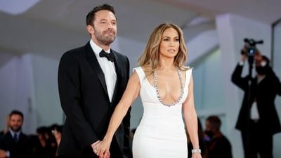 Jennifer Lopez and Ben Affleck at the 78th Venice Film Festival during the premiere screening of the film The Last Duel on September 10, 2021. (REUTERS)