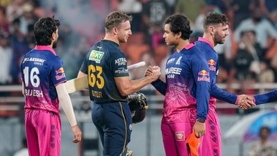 Gujarat Titans' Jos Buttler greets Vaibhav Sooryavanshi after winning the Indian Premier League (IPL) 2026 Qualifier 2 T20 cricket match (PTI)