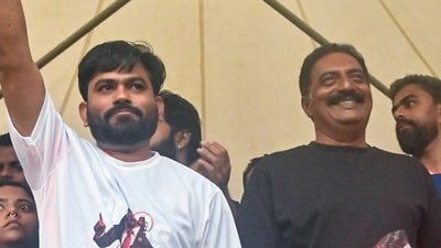 Actor Prakash Raj and Cockroach Janta Party (CJP) founder Abhijit Dipke and others during a protest by CJP at Freedom Park, in Bengaluru. 

(PTI Photo) (PTI06_14_2026_000469A) (PTI)