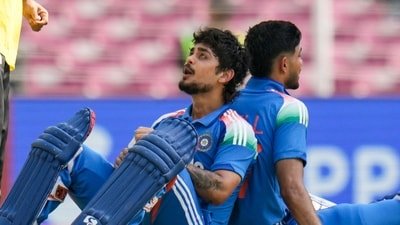 Ishan Kishan and Shubman Gill gasping for breath! (PTI) Ishan Kishan and Shubman Gill gasping for breath! (PTI)