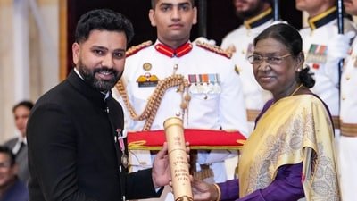 Rohit Sharma received the Padma Shri from President Droupadi Murmu. (PTI)