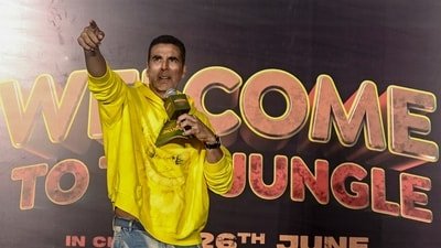 Akshay Kumar during the title song launch of the film Welcome To The Jungle, in Mumbai, Tuesday, June 23, 2026. (PTI Photo)