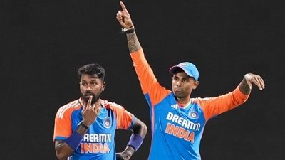 India's Suryakumar Yadav and Hardik Pandya during a T20 International cricket match. (PTI)