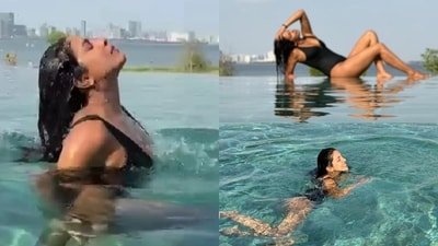 Priyanka Chopra enjoys a swim on Sunday.