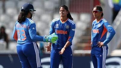 Radha (3/28) had a good day with the ball as she removed opposition captain Nigar Sultana. (BCCI / X)