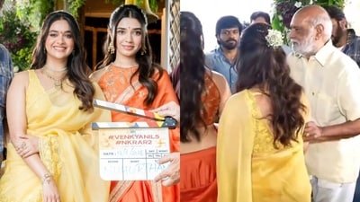 Raghavendra Rao directed Keerthy Suresh and Krithi Shetty at the movie launch.