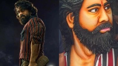 The idol of Ram Charan that his fans put up with love in Hyderabad.