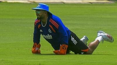 Rishabh Pant during a practice session ahead of the first Test match against Afghanistan, in Mullanpur onThursday. (PTI)