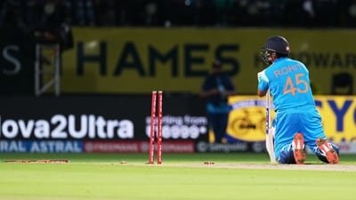 Rohit Sharma was run out for 16 after horrible mix-up with Shubman Gill. (AP Photo) Rohit Sharma was run out for 16 after horrible mix-up with Shubman Gill. (AP Photo)