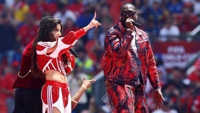 Singers Nora Fatehi, Vegedream and Sanjoy perform during the opening ceremony. (REUTERS)