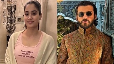 Janhvi Kapoor flaunts nightsuit with Shikhar Pahariya's name.
