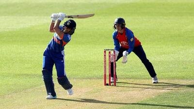 Smriti Mandhana in action against England on June 2, 2026. (AP)
