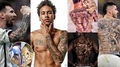 In the current FIFA line-up (L-R) Lionel Messi, Neymar Jr, Memphis Depay, Vincent Jr, Lucas Hernández and Nicolás Otamendi (inset) have stylish tattoos (Photo: Instagram and X)