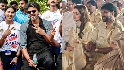 Vijay was spotted at a drug awareness run as Trisha Krishnan attended Avantika's wedding. (PTI)