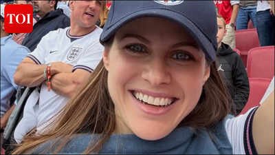 Alexandra Daddario ‘clocks’ David Beckham while attending the England vs Ghana FIFA game