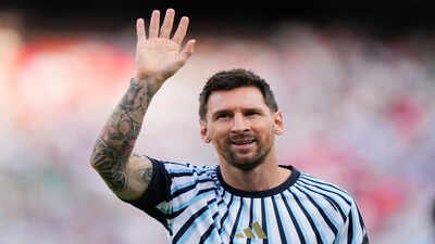 Argentina's Lionel Messi waves to fans ahead of the World Cup Group J soccer match between Argentina and Algeria in Kansas City, Mo., Tuesday, June 16, 2026. (AP Photo/Charlie Riedel) Lionel Messi joins Cristiano Ronaldo in elite club; becomes 3rd player in history to reach 200 international caps during World Cup 2026 opener vs Algeria