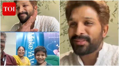 Allu Arjun fulfils young leukaemia patient fan's wish; Recreates iconic 'Pushpa' beard gesture - VIDEO