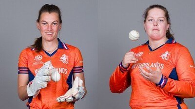 Caroline de Lange (right) is out to make a greater point. (ICC on X) Caroline de Lange (right) is out to make a greater point. (ICC on X)