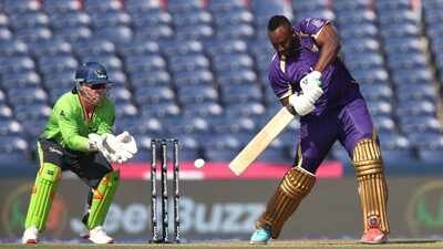 Andre Russell cuts a delivery during match 6 of the Major League Cricket season 4 between Seattle Orcas and LA Knight Riders. (Photo/Sportzpics) MLC 2026: Caribbean power propels Knight Riders to 81-run win over Orcas