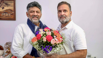 DKS with Rahul Gandhi (Image/PTI) 'Saw potential in a young worker': DK Shivakumar thanks Gandhi family ahead of Karnataka CM swearing-in
