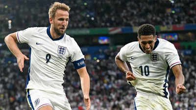 England's forward Harry Kane and midfielder Jude Bellingham celebrate their team's second goal. (AFP Photo) FIFA World Cup in chaos as Harry Kane and Jude Bellingham’s boots, official balls and more gets stolen from England camp ahead Croatia clash